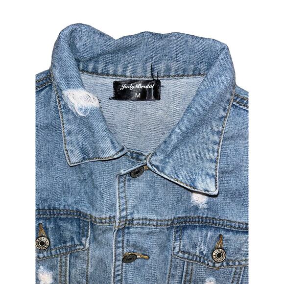 Judy Bridal Denim Jacket Distressed Blue Jeans Size Medium - Picture 5 of 10